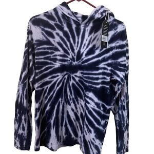 Across the Pond blue and white tie-dye long sleeve hoodie size S new with tags